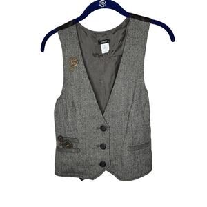 Women's J. Crew Brown Gray Wool Blend Tweed Vest Steampunk Size Medium